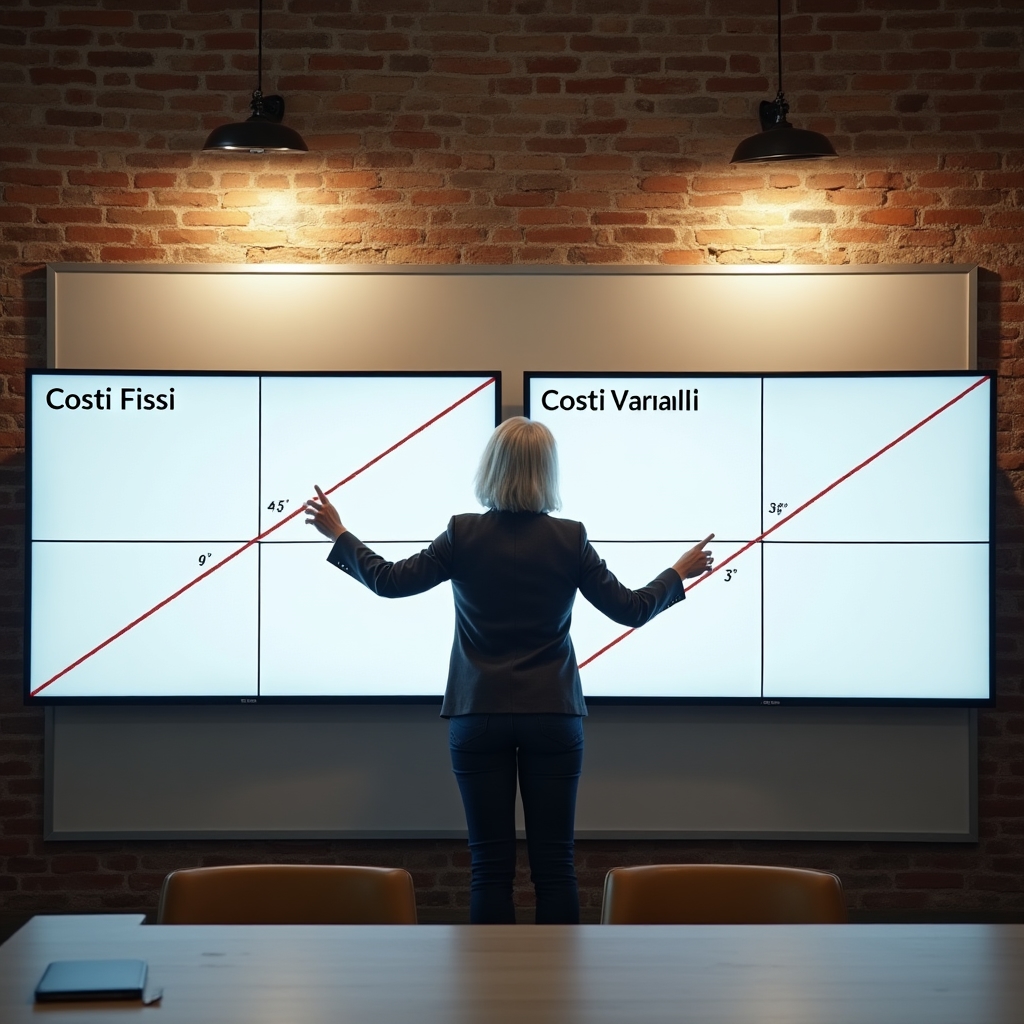 Diagramma che illustra la struttura dei costi fissi e variabili con linee di breakeven